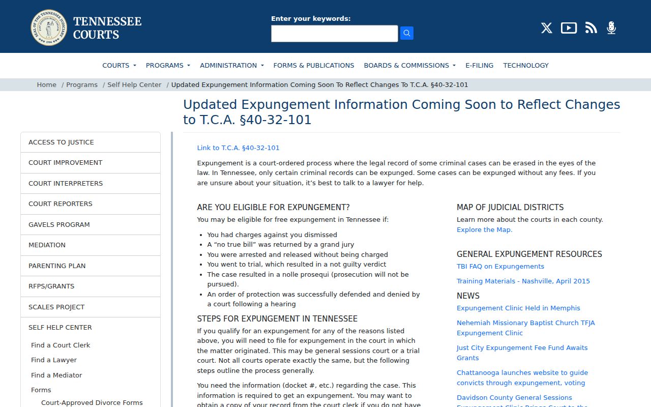 Trousdale County criminal docket expungement process