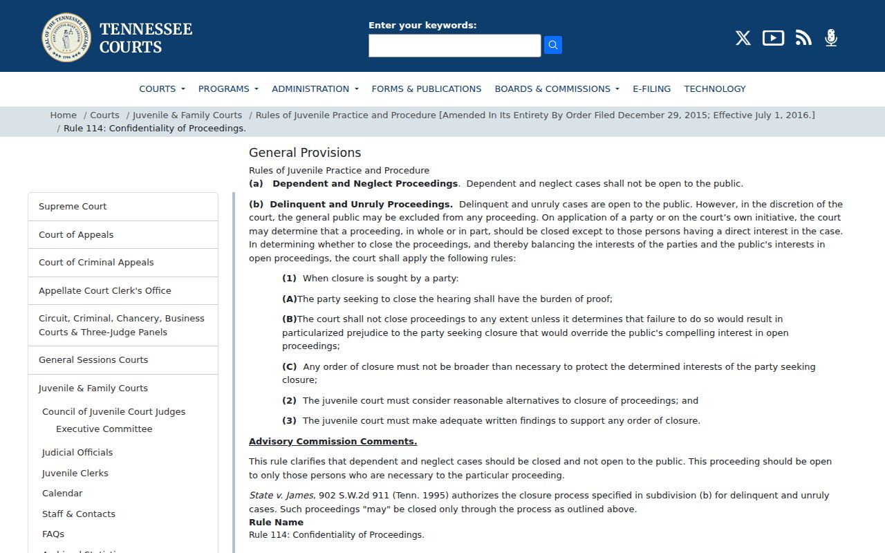 Trousdale County juvenile criminal docket confidentiality rules