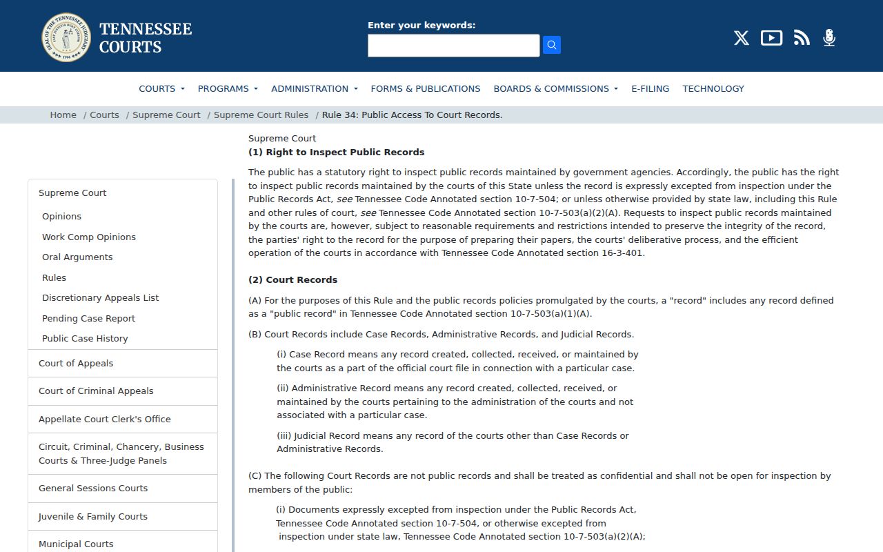 Trousdale County criminal docket Rule 34 access framework