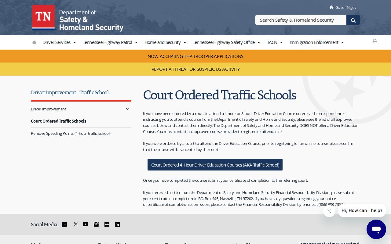 Trousdale County traffic court records and approved traffic school instructions