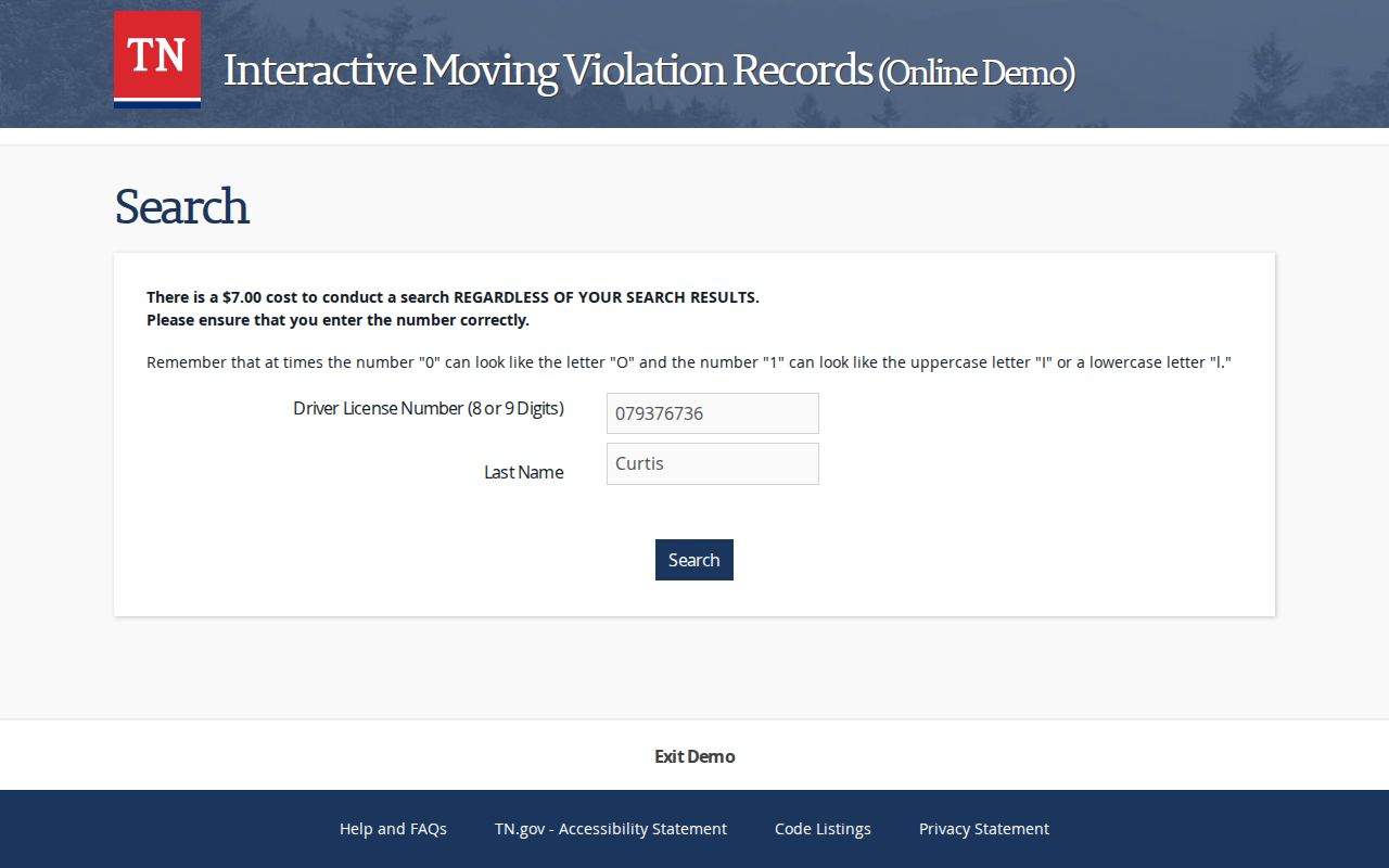 Trousdale County traffic court record and state driver record lookup fields
